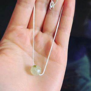 Faceted prehnite Stainless steel pendant